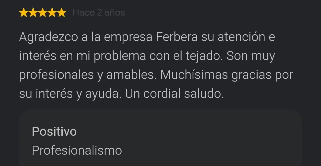 Reseña de cliente de Multiservicios Ferbera