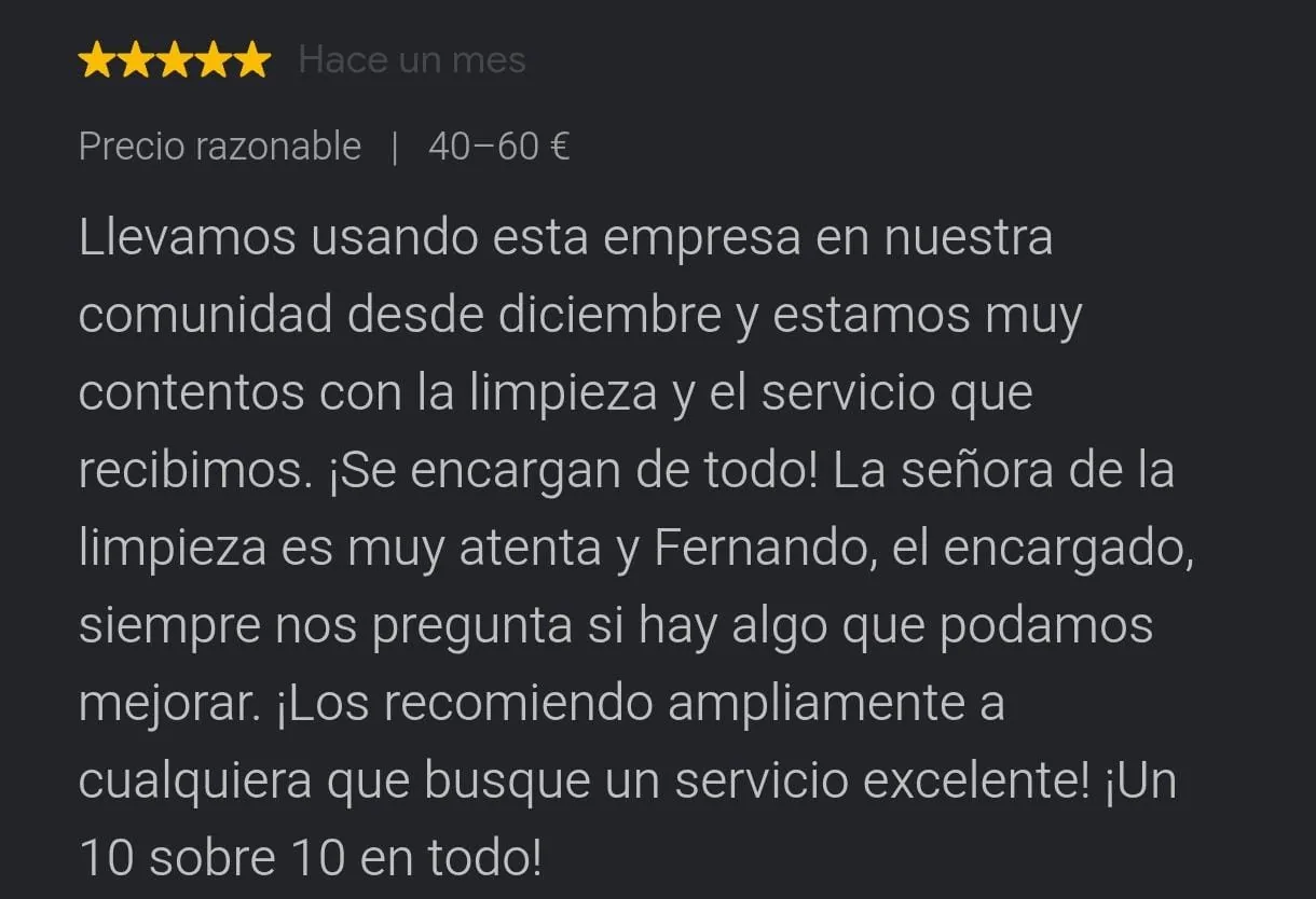 Reseña de cliente de Multiservicios Ferbera